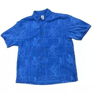 Jamaica Jaxx 100% Silk Pineapple Hawaiian Shirt Men L Blue Beach Island Casual L